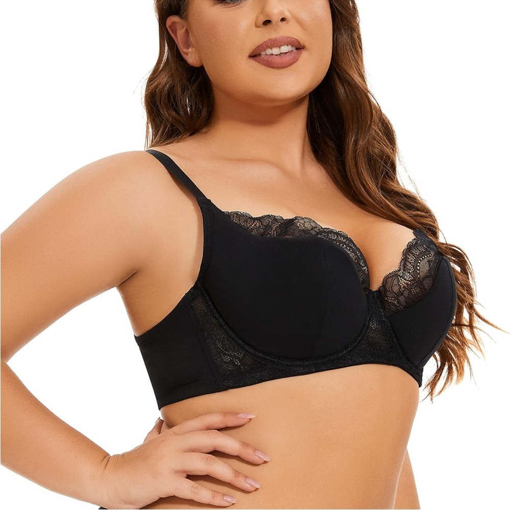 Angabriel Black Lace Underwire Bra Full Coverage Support Sexy Classic Lingerie - Picture 2 of 6